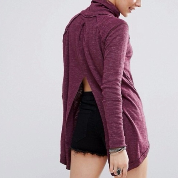 We The Free Tops - We The Free Stonecold Turtleneck Raglan Tunic Magenta Purple XS Open Back Top